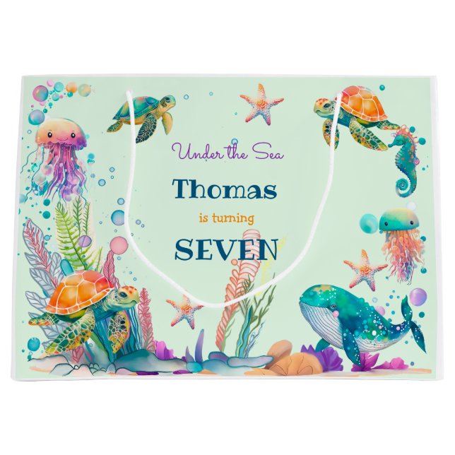 Bolsa De Regalo Grande Cumpleaños de los niños de la acuarela Under Sea (Anverso)