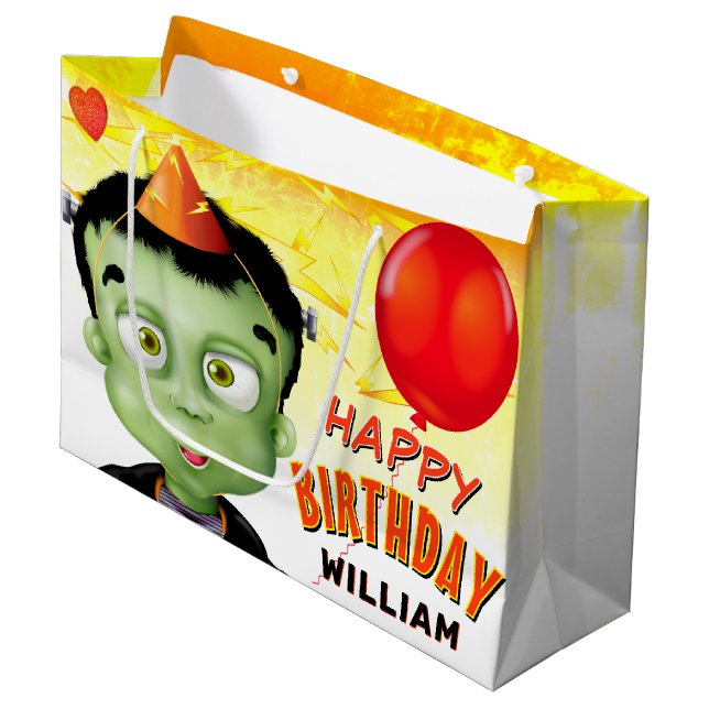 Bolsa De Regalo Grande Cumpleaños de los niños Frankenstein Halloween (Angulo Anverso)