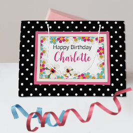 Bolsa De Regalo Grande Cumpleaños de los tiburones y flores