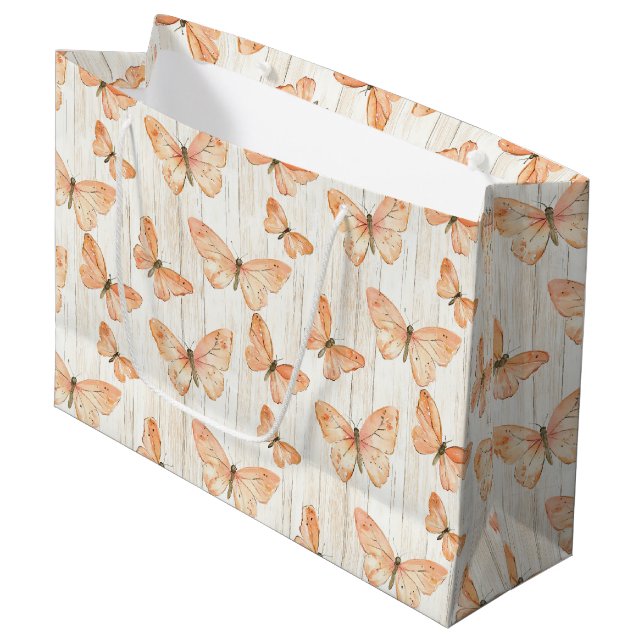 Bolsa De Regalo Grande Cumpleaños de Mariposas de Melocotón (Angulo Anverso)