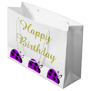 Bolsa De Regalo Grande Cumpleaños de Mariquita Morada Linda
