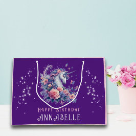 Bolsa De Regalo Grande Cumpleaños de niña con bonito unicornio morado y p