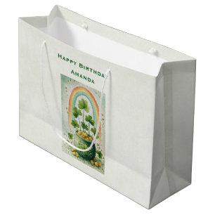 Bolsa De Regalo Grande Cumpleaños de Olla de Oro y Arcoíris Vintage