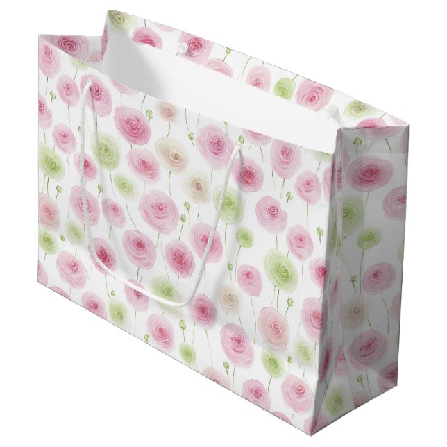 Bolsa De Regalo Grande Cumpleaños de Ranunculus Floral Rosa Menta (Angulo Anverso)