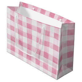 Bolsa De Regalo Grande Cumpleaños de rayas de cuadros blancos y rosas
