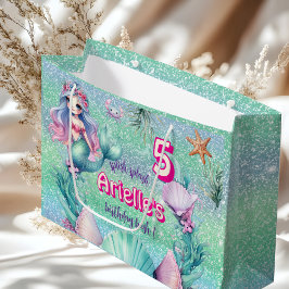 Bolsa De Regalo Grande Cumpleaños de sirena morada con purpurina