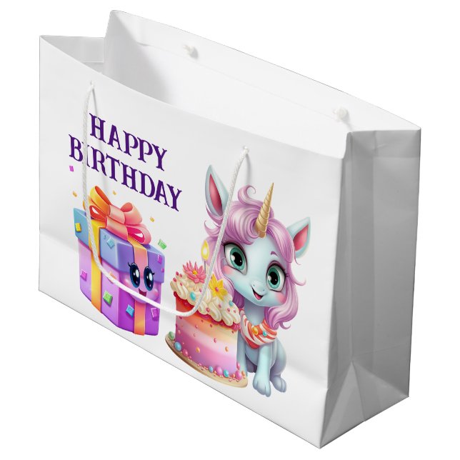 Bolsa De Regalo Grande Cumpleaños de Unicornio (Angulo Anverso)