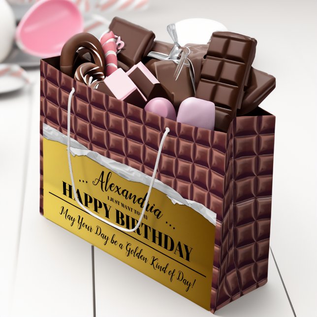 Bolsa De Regalo Grande Cumpleaños del Bar del Chocolate Golden Personaliz (Subido por el creador)