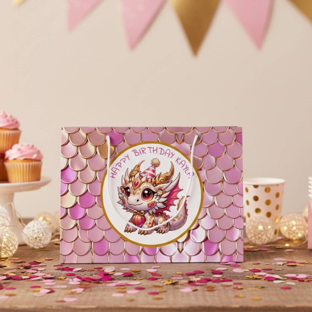 Bolsa De Regalo Grande Cumpleaños del Chica de los Dragones Dorados y Ros (Subido por el creador)