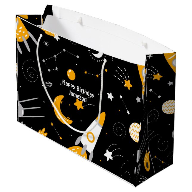 Bolsa De Regalo Grande Cumpleaños del cohete espacial Black Night Sky (Angulo reverso)