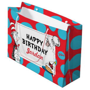 Bolsa De Regalo Grande Cumpleaños del Gato en el Sombrero de Dr. Seuss