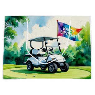 Bolsa De Regalo Grande Cumpleaños del golf con la acuarela del carrito de