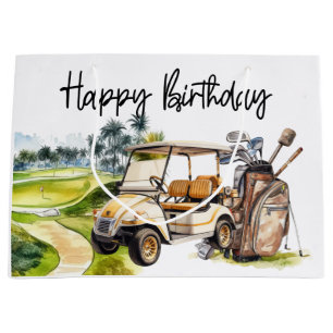 Bolsa De Regalo Grande Cumpleaños del golf con la acuarela del carrito de