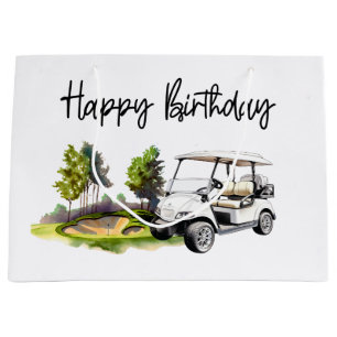 Bolsa De Regalo Grande Cumpleaños del golf con la acuarela del carrito de