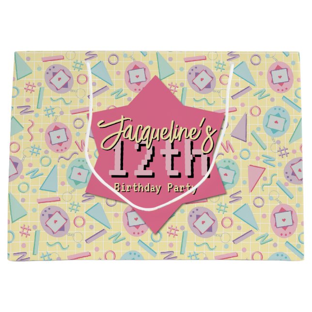 Bolsa De Regalo Grande Cumpleaños del Mascota virtual de juegos de retro  (Anverso)