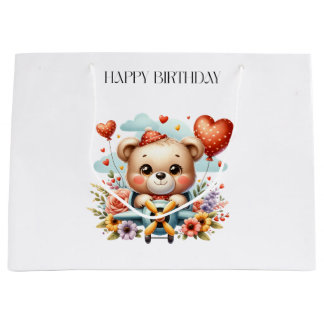 Bolsa De Regalo Grande Cumpleaños del piloto de osito de peluche