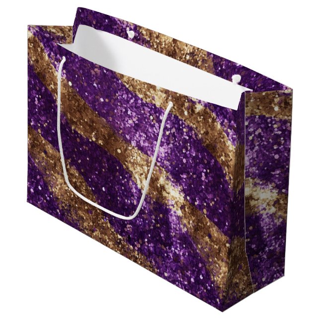 Bolsa De Regalo Grande Cumpleaños del Purpurina Purple Gold Sparkle (Angulo Anverso)