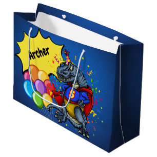 Bolsa De Regalo Grande Cumpleaños del super héroe de T-Rex 5to