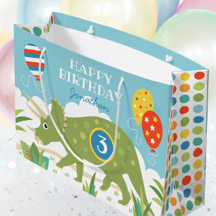 Bolsa De Regalo Grande Cumpleaños Dinosaur Triceratops Nombre personaliza