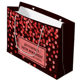 Bolsa De Regalo Grande Cumpleaños elegante con confeti negro y rojo