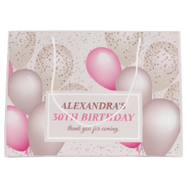 Bolsa De Regalo Grande Cumpleaños Elegante Rosa Beige Globos