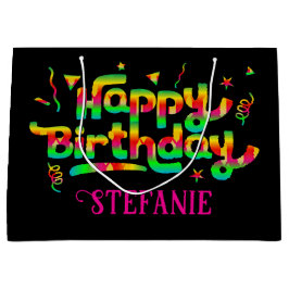 Bolsa De Regalo Grande Cumpleaños feliz con nombre personal negro