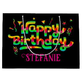 Bolsa De Regalo Grande Cumpleaños feliz con nombre personal negro