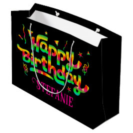 Bolsa De Regalo Grande Cumpleaños feliz con nombre personal negro
