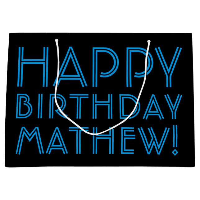 Bolsa De Regalo Grande Cumpleaños feliz (CUALQUIER NOMBRE) | Azul y negro (Anverso)