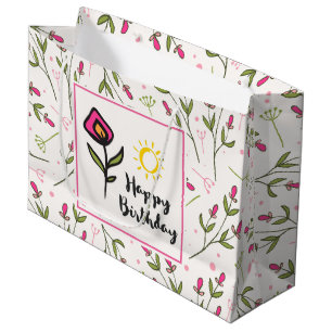 Bolsa De Regalo Grande Cumpleaños feliz - Flores silvestres de Bonito y S