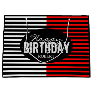 Bolsa De Regalo Grande Cumpleaños feliz negro y rojo