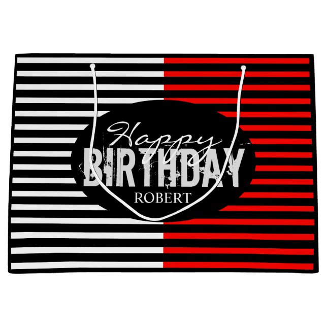 Bolsa De Regalo Grande Cumpleaños feliz negro y rojo (Anverso)
