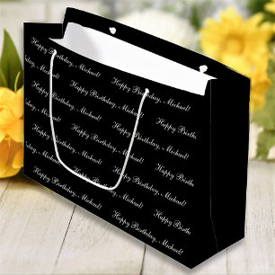 Bolsa De Regalo Grande Cumpleaños Feliz Texto Personalizado Negro Chic