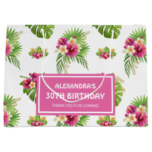 Bolsa De Regalo Grande Cumpleaños Fiesta Luau Floral Tropical Rosa