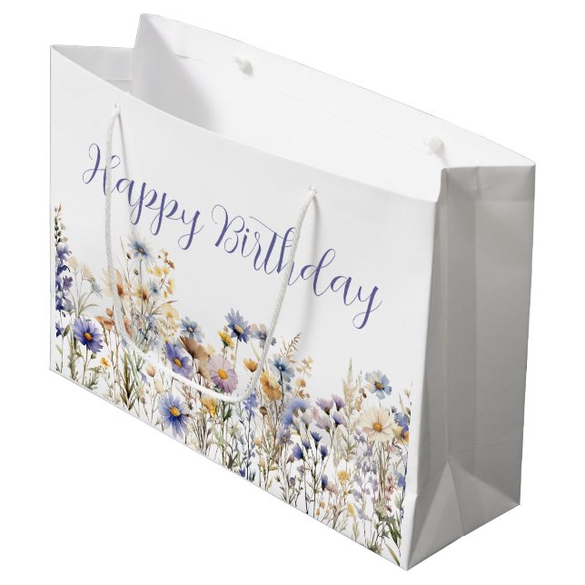 Bolsa De Regalo Grande Cumpleaños Floral de Flor silvestre (Angulo Anverso)