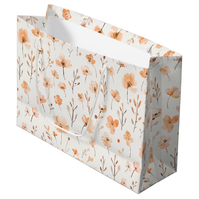 Bolsa De Regalo Grande Cumpleaños Floral de Melocotón (Angulo Anverso)