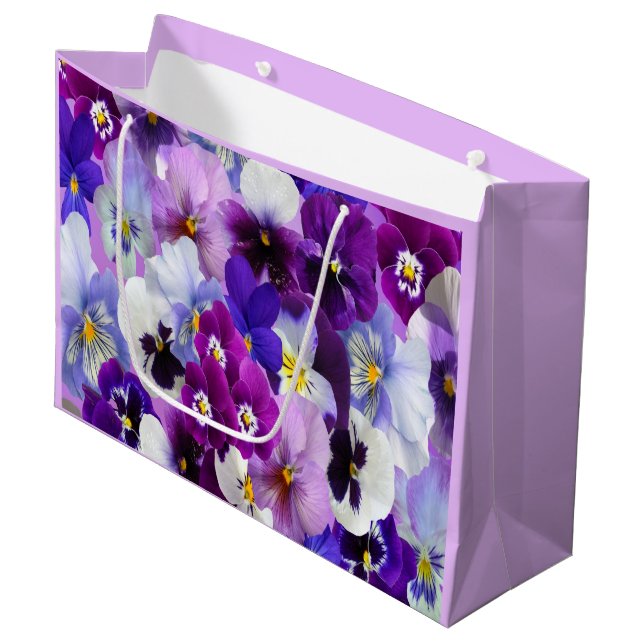 Bolsa De Regalo Grande Cumpleaños Floral de Pensamiento Azul Blanco Púrpu (Angulo Anverso)