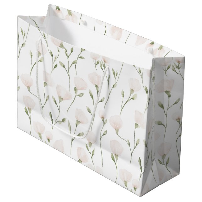Bolsa De Regalo Grande Cumpleaños Floral Rosa Rosado Blanco (Angulo Anverso)
