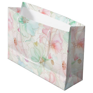 Bolsa De Regalo Grande Cumpleaños Flores Rosa Mint Clara