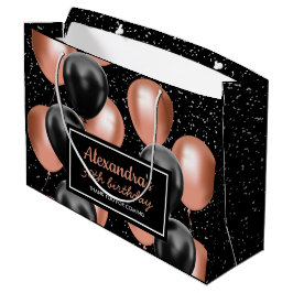 Bolsa De Regalo Grande Cumpleaños Globo Elegante Rosa de Oro Negro