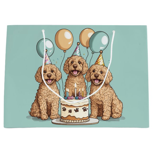 Bolsa De Regalo Grande Cumpleaños Goldendoodle Perros (Anverso)
