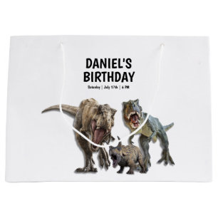 Bolsa De Regalo Grande Cumpleaños imprimible de dinosaurio, cumpleaños de