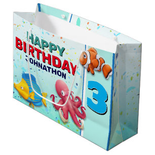 Bolsa De Regalo Grande Cumpleaños infantil de peces tropicales coloridos