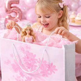 Bolsa De Regalo Grande Cumpleaños Minimalista Floral Rosa para Niña