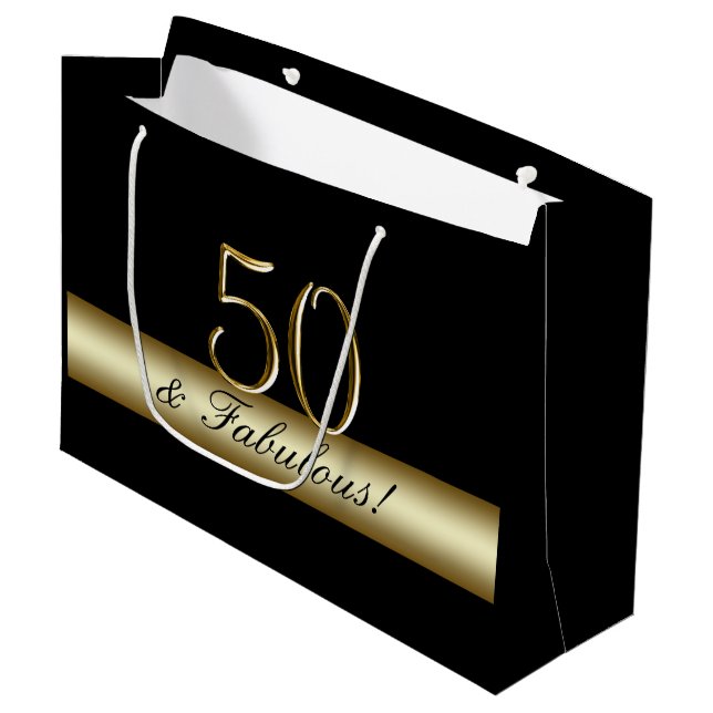 Bolsa De Regalo Grande Cumpleaños negro elegante 50 del oro 50.o y (Angulo Anverso)