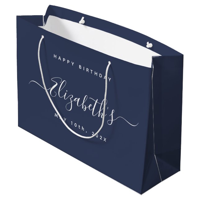 Bolsa De Regalo Grande Cumpleaños personalizado Azul oscuro (Angulo reverso)