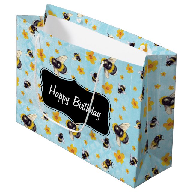 Bolsa De Regalo Grande Cumpleaños Personalizado de Bumble Bee (Angulo Anverso)