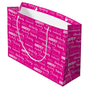Bolsa De Regalo Grande Cumpleaños personalizado de chicas rosa caliente C