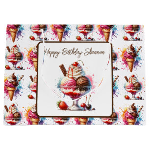 Bolsa De Regalo Grande Cumpleaños Personalizado de Ice Cream Sundae