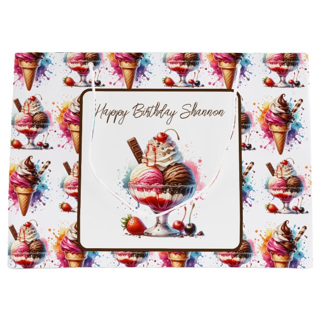 Bolsa De Regalo Grande Cumpleaños Personalizado de Ice Cream Sundae (Anverso)